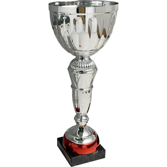 SILVER METAL TROPHY CUP ON TALL RISER-AVAILABLE IN 4 SIZES